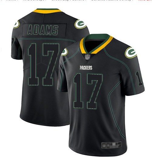 Men's Green Bay Packers #17 Davante Adams Black Lights Out Color Rush NFL Limited Stitched Jersey