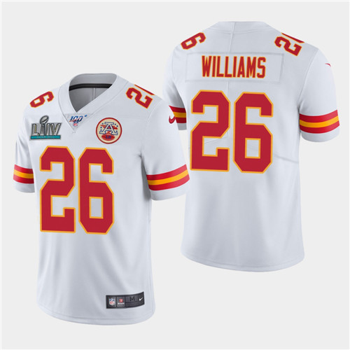 Men's Chiefs #26 Damien Williams White Super Bowl LIV Stitched NFL Limited Rush Jersey