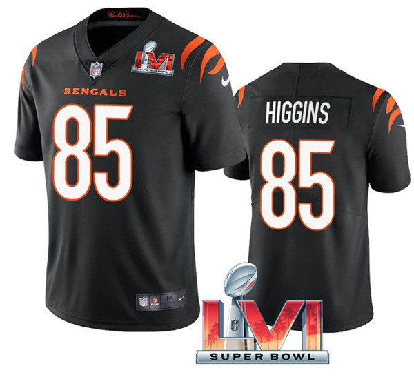 Men's Cincinnati Bengals #85 Tee Higgins Black 2022 Super Bowl LVI Vapor Limited Stitched Jersey