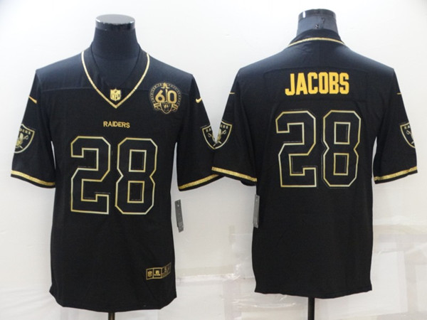Men's Las Vegas Raiders #28 Josh Jacobs Black/Gold With 60th Anniversary Patch Vapor Limited Stitched Jersey
