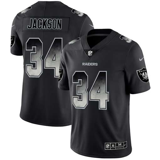Men's Oakland Raiders #34 Bo Jackson 2019 Black Smoke Fashion Limited Stitched NFL Jersey