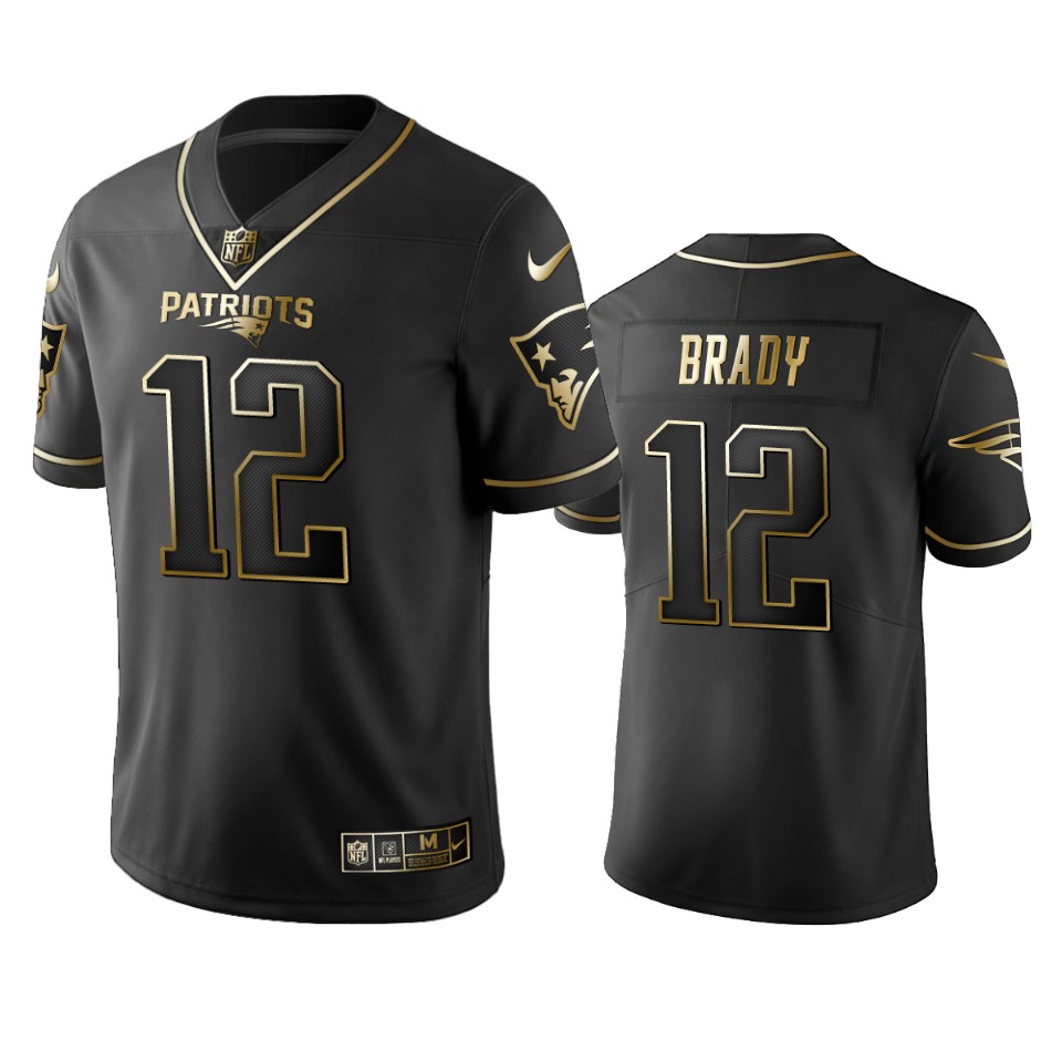 Men's New England Patriots #12 Tom Brady Black 2019 Golden Edition Limited Stitched NFL Jersey