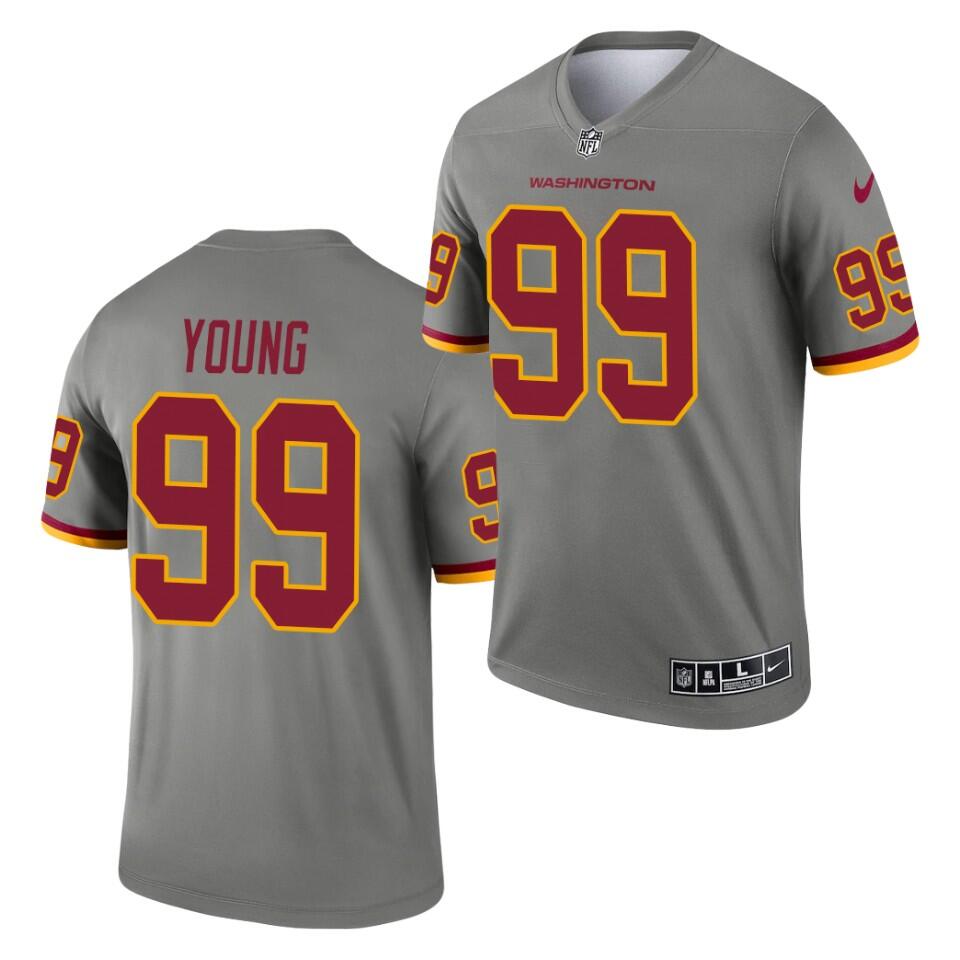 Men's Washington Football Team #99 Chase Young Gray 2021 Inverted Legend Stitched Jersey