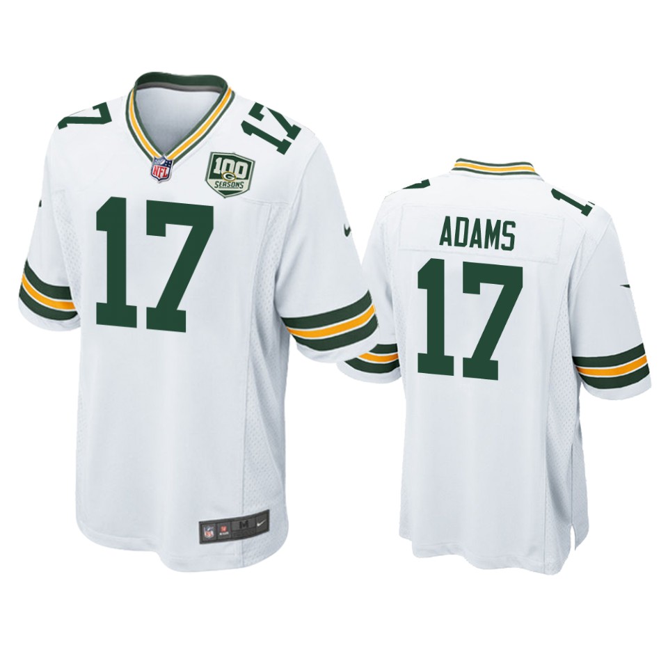 Men's Green Bay Packers #17 Davante Adams White 2019 100th Season NFL Game Jersey