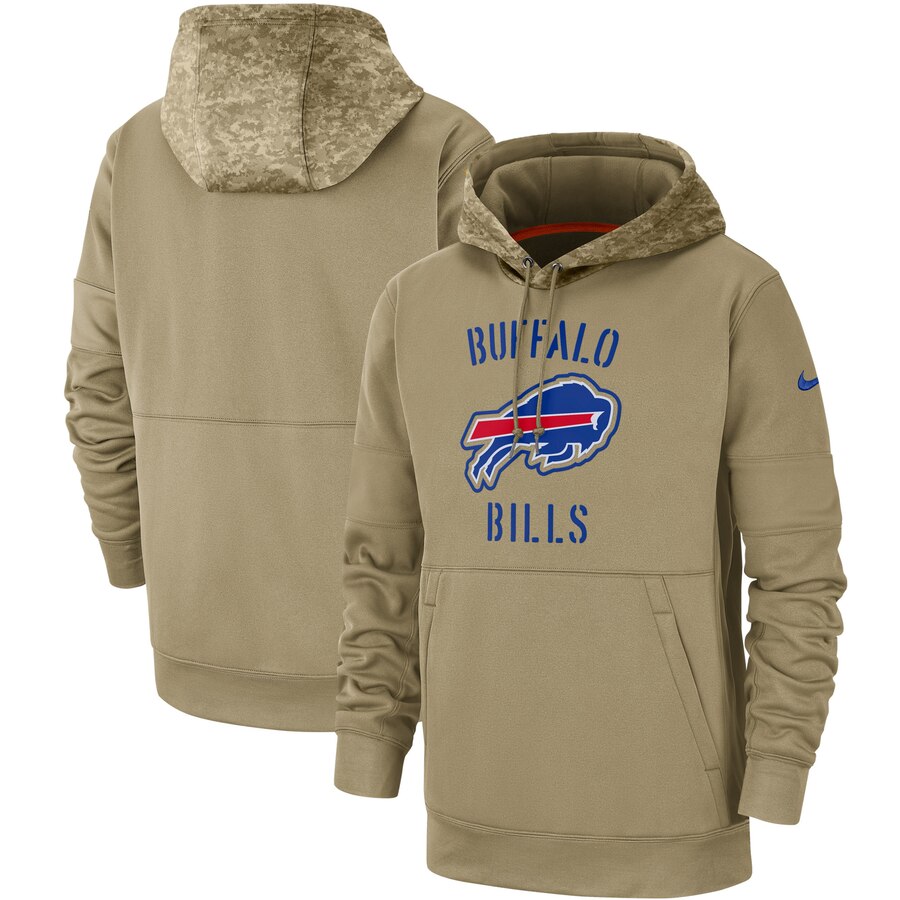 Men's Buffalo Bills Tan 2019 Salute To Service Sideline Therma Pullover Hoodie.