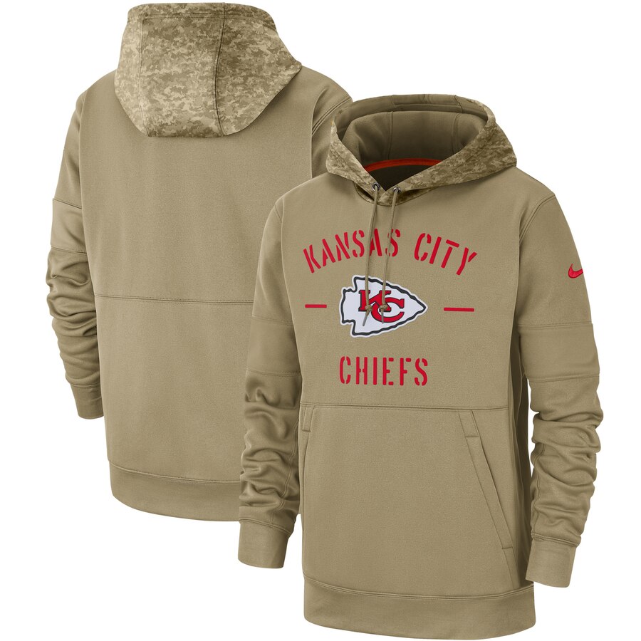 Men's Kansas City ChiefsTan 2019 Salute to Service Sideline Therma Pullover Hoodie