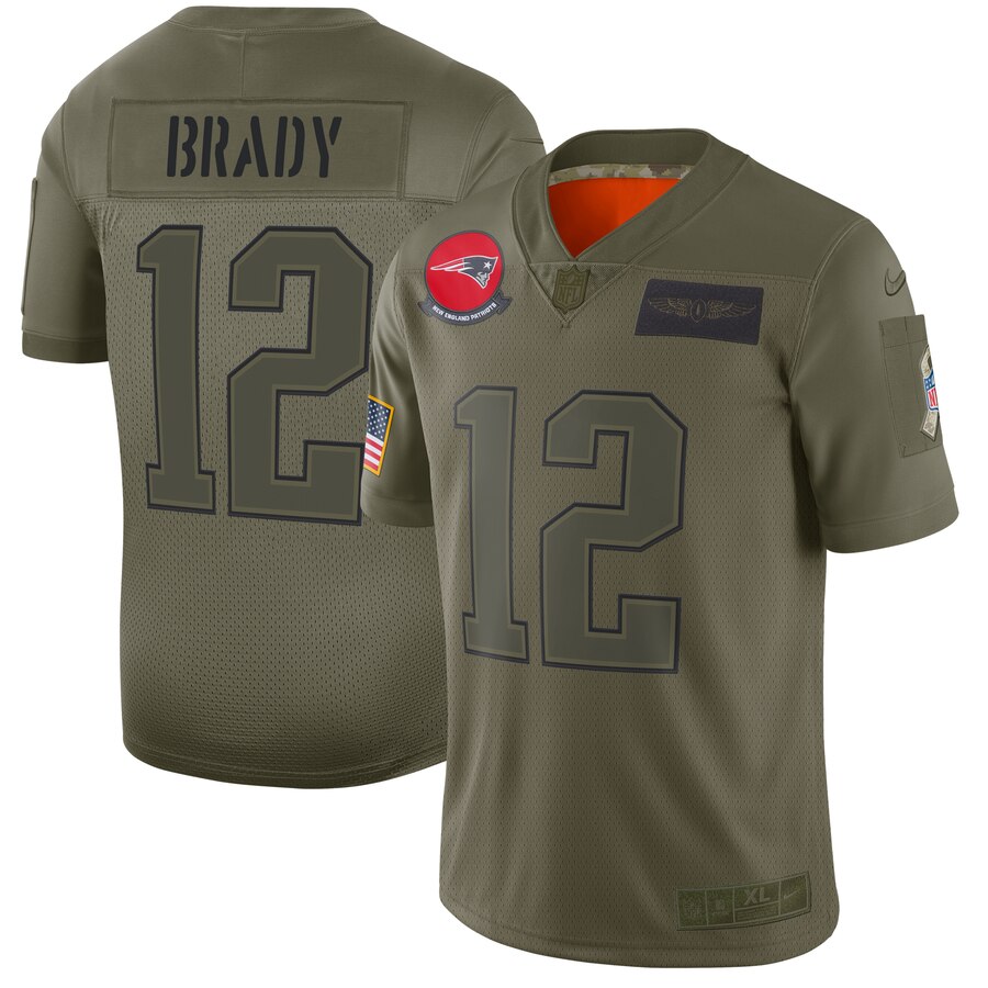 Men's New England Patriots #12 Tom Brady 2019 Camo Salute To Service Limited Stitched NFL Jersey.