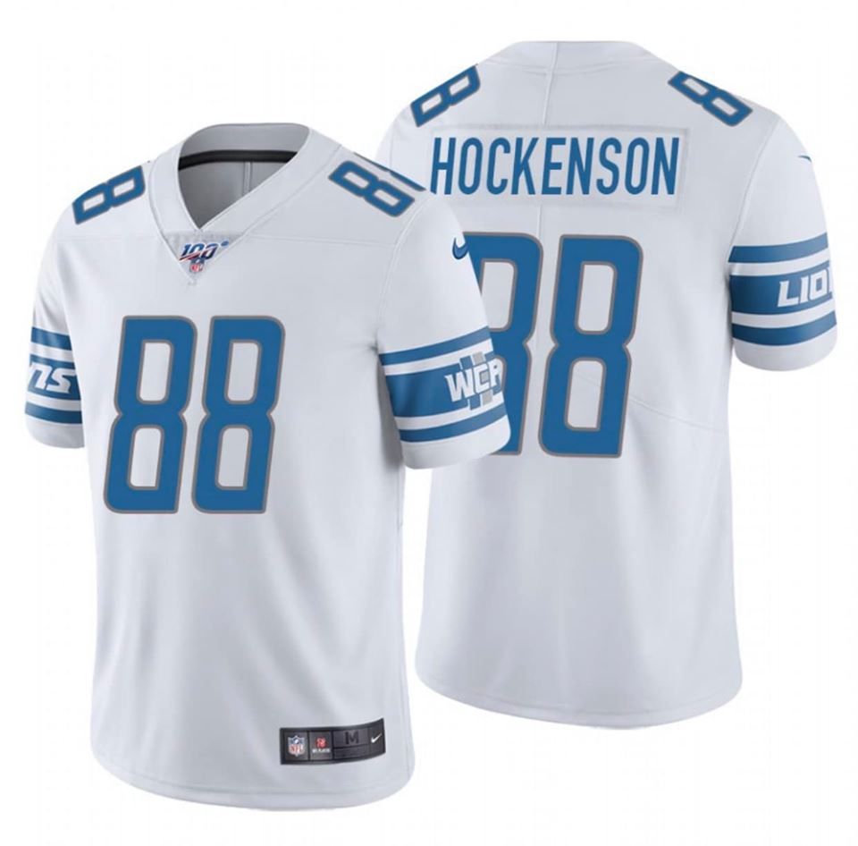 Men's Detroit Lions #88 T.J. Hockenson White 2019 100th Season Vapor Untouchable Limited Stitched NFL Jersey