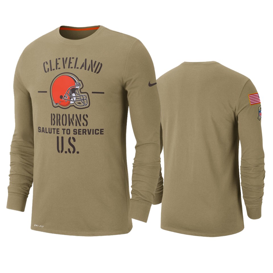 Men's Cleveland Browns Tan 2019 Salute To Service Sideline Performance Long Sleeve Shirt