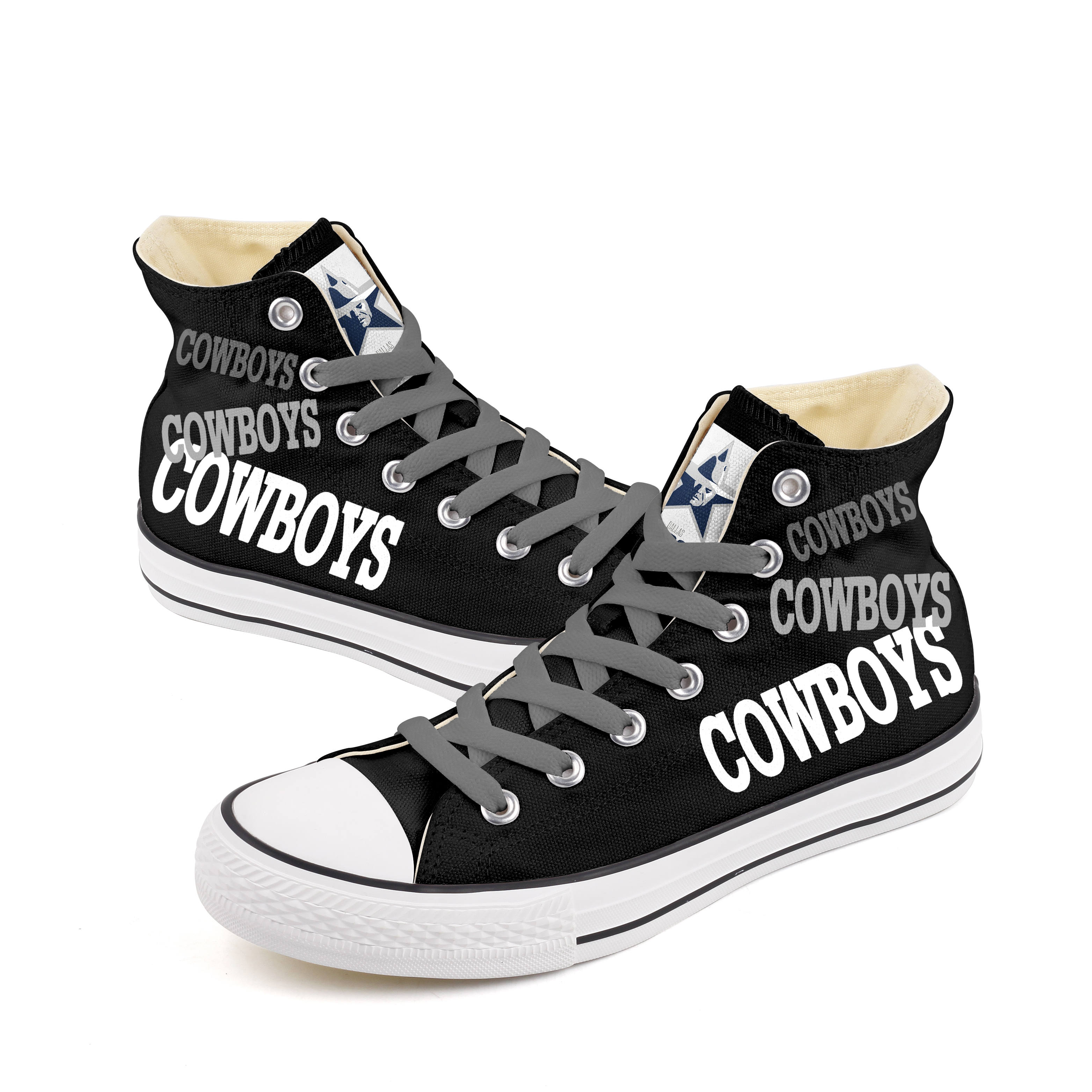 Women Or Youth NFL Dalls Cowboys Repeat Print High Top Sneakers 011