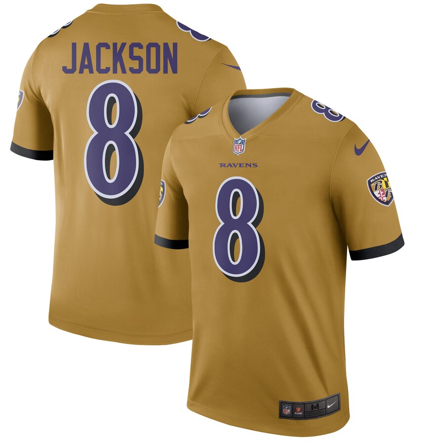 Men's Baltimore Ravens #8 Lamar Jackson Gold Inverted Jersey