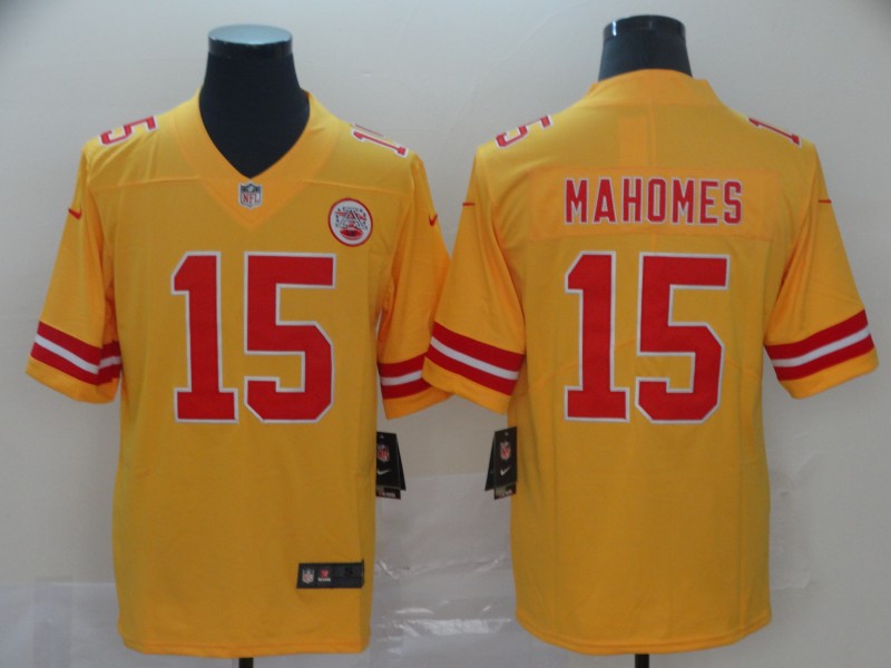 Men's Kansas City Chiefs #15 Patrick Mahomes Gold Inverted Legend Stitched NFL Jersey
