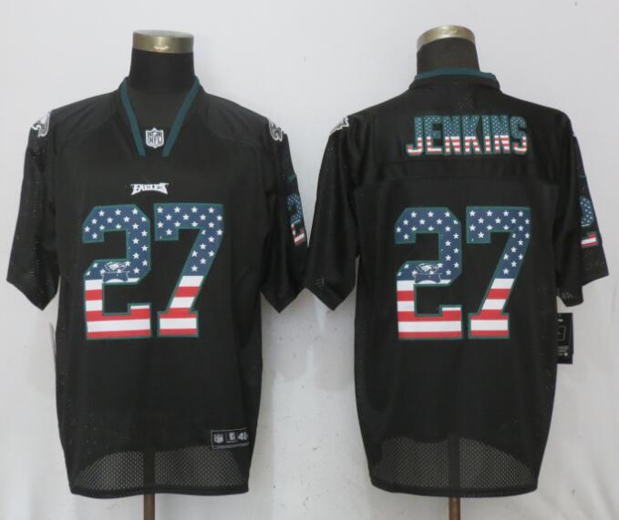 Men's Philadelphia Eagles #27 Malcolm Jenkins Black USA Flag Elite Stitched NFL Jersey