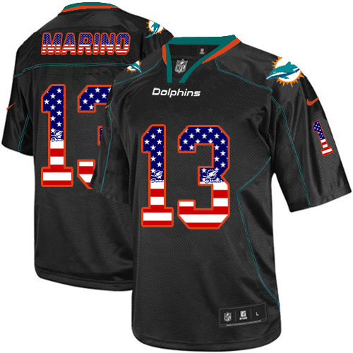 Men's Nike Dolphins #13 Dan Marino Black USA Flag Fashion Elite Stitched Jersey