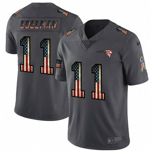 Men's New England Patriots #11 Julian Edelman Grey 2019 Salute To Service USA Flag Fashion Limited Stitched NFL Jersey