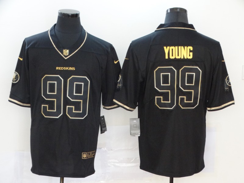 Men's Washington Redskins #99 Chase Young Black Golden Stitched Jersey