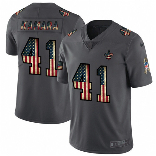 Men's New Orleans Saints #41 Alvin Kamara Grey 2019 Salute To Service USA Flag Fashion Limited Stitched NFL Jersey
