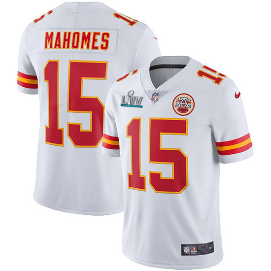 Men's Chiefs #15 Patrick Mahomes Super Bowl LIV White Vapor Untouchable Limited Stitched NFL Jersey