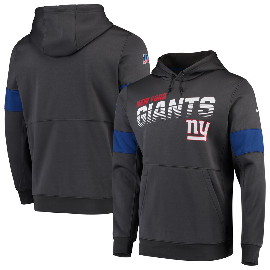 Men's New York Giants Anthracite 2019 100 SeasonSideline Team Logo Performance Pullover Hoodie