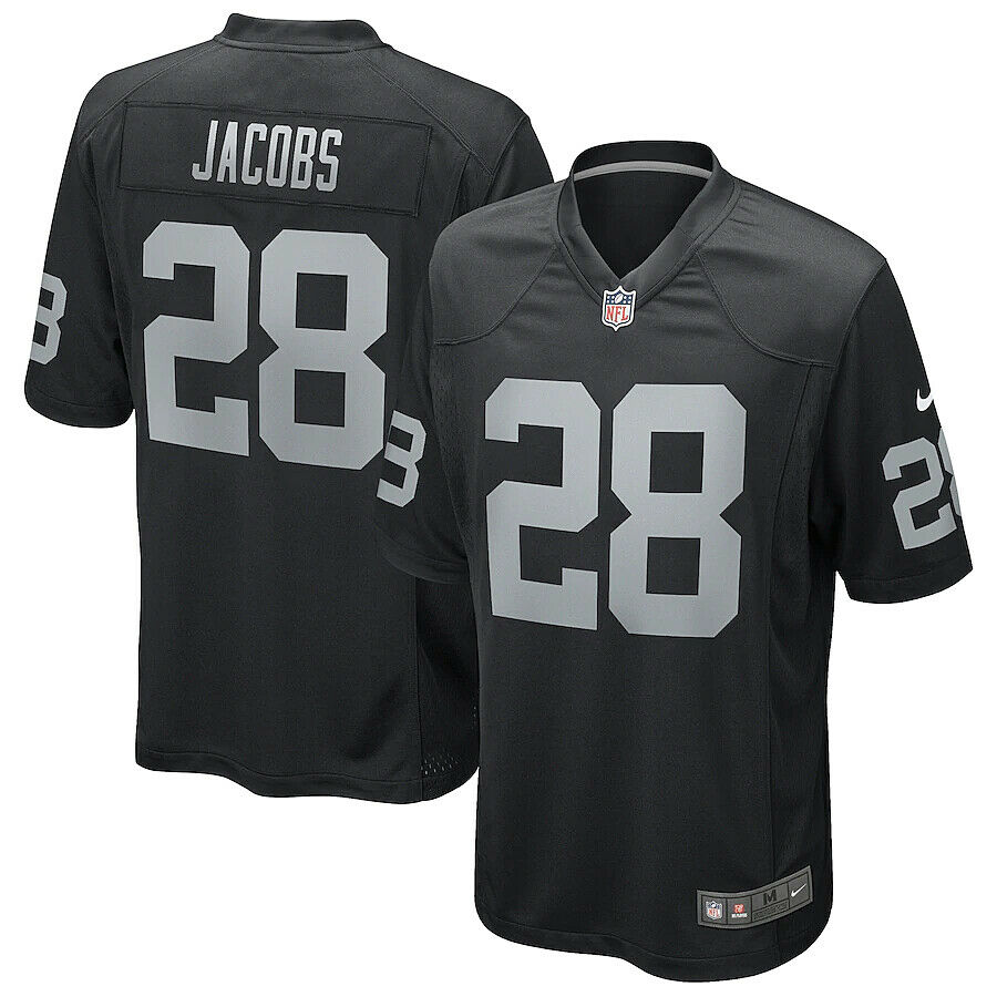Men's Oakland Raiders #28 Josh Jacobs Black Game Stitched Jersey