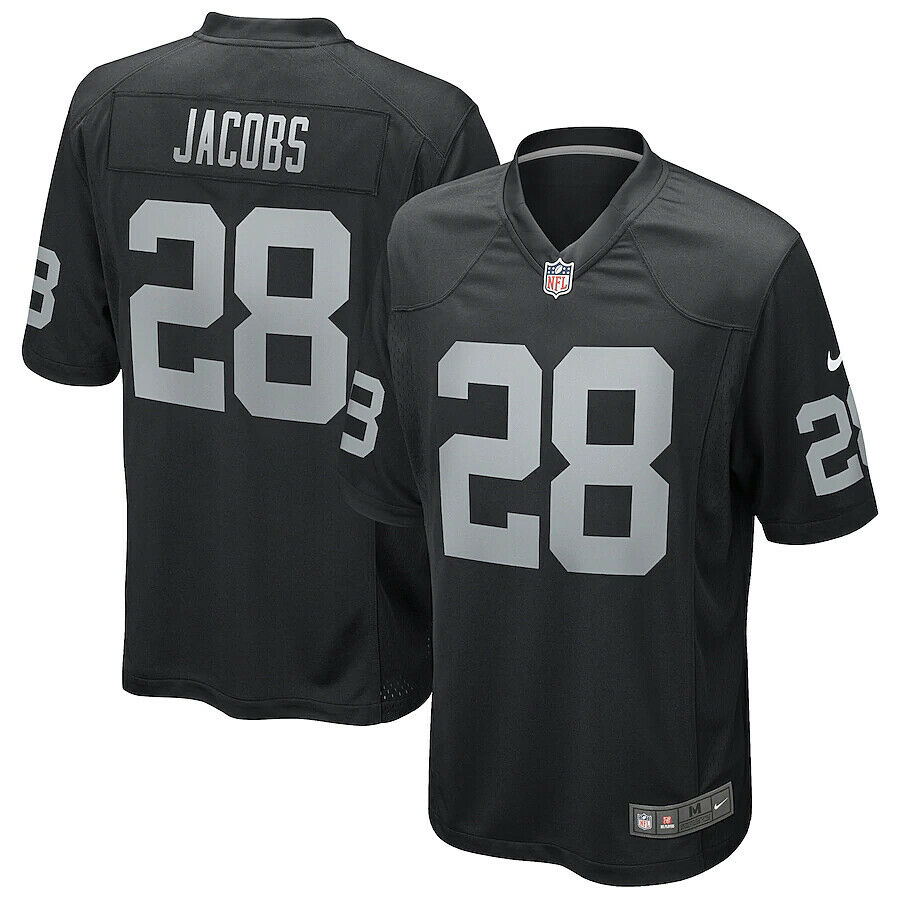 Men's Oakland Raiders 28 Josh Jacobs Black Game Stitched Jersey
