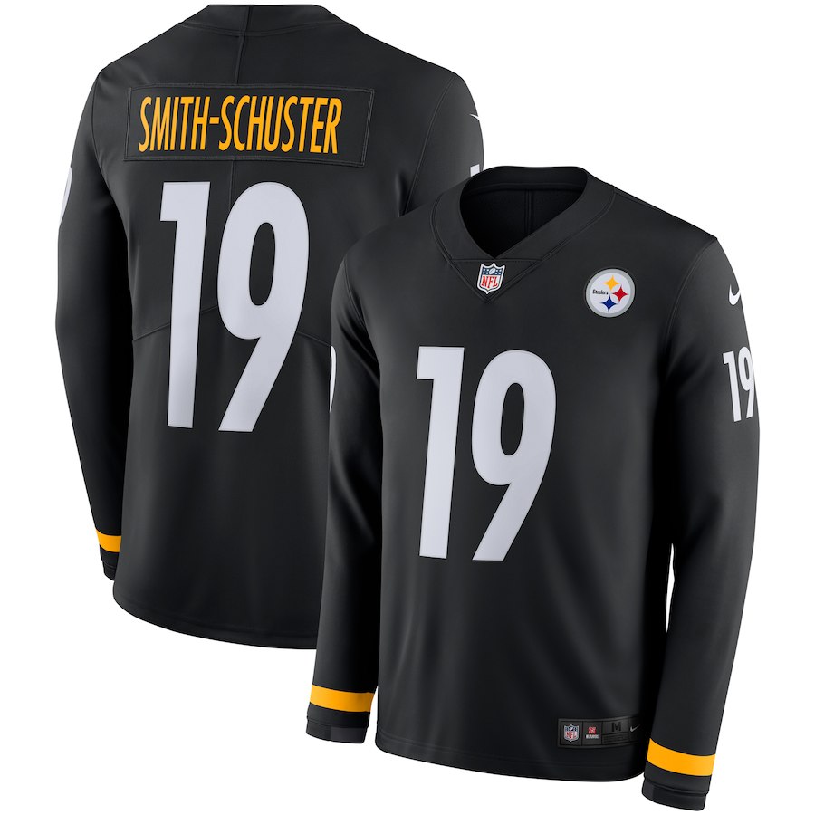 Men's Steelers # 19 JuJu Smith-Schuster Black Therma Long Sleeve Stitched NFL Jersey