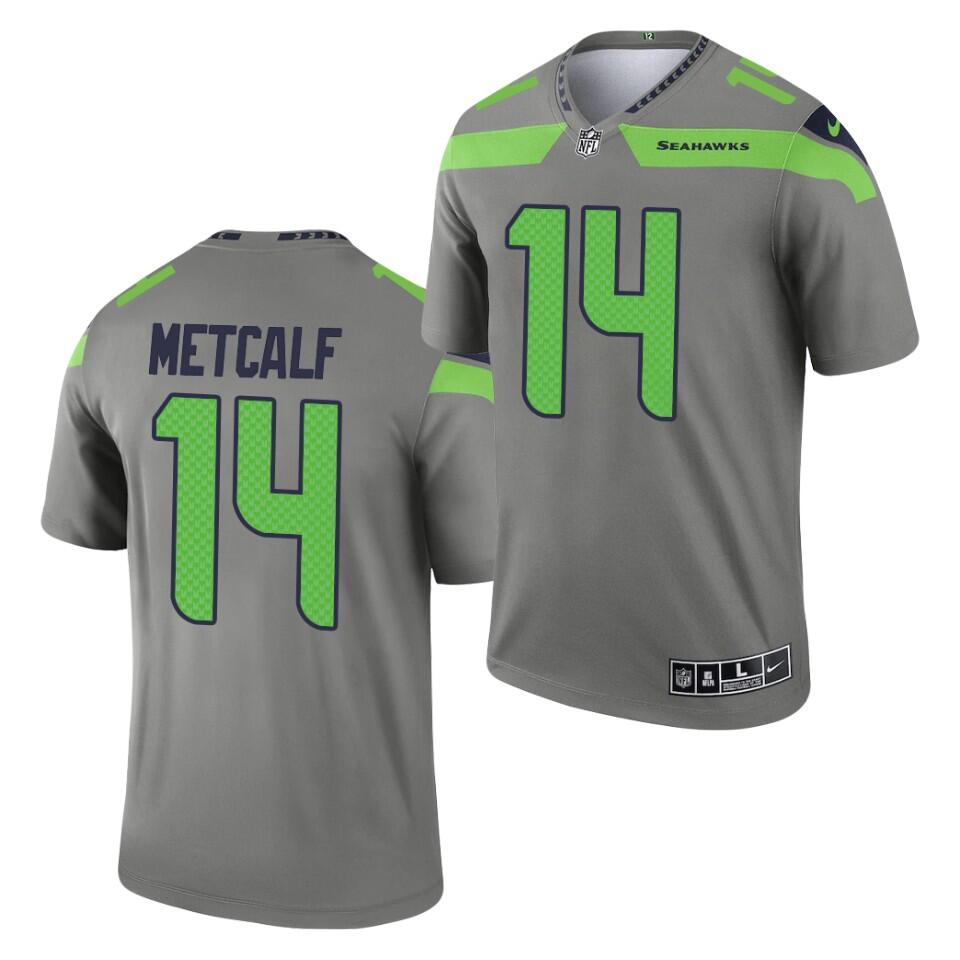 Men's Seattle Seahawks #14 D.K. Metcalf Gray 2021 Inverted Legend Stitched Jersey