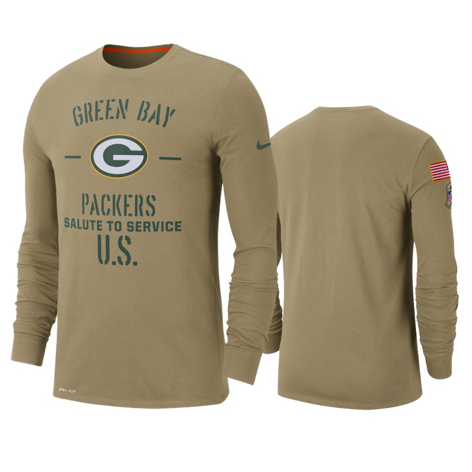 Men's Green Bay Packers Tan 2019 Salute To Service Sideline Performance Long Sleeve Shirt