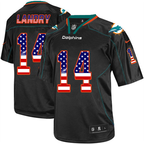 Men's Nike Dolphins #14 Jarvis Landry Black USA Flag Fashion Elite Stitched Jersey