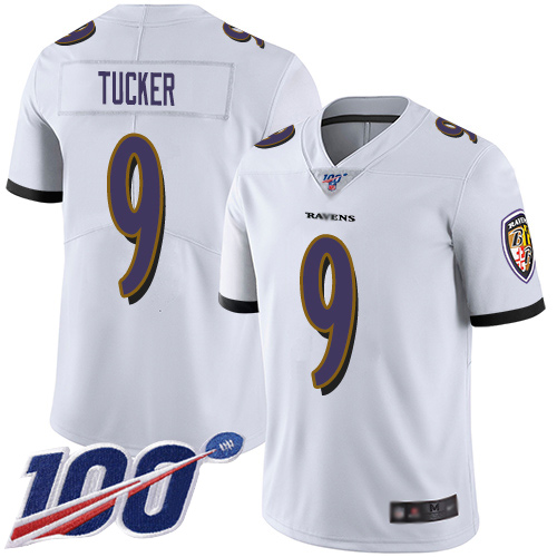 Men's Baltimore Ravens #9 Justin Tucker White 2019 100th Season Vapor Untouchable Limited NFL Jersey