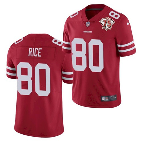 Men's San Francisco 49ers #80 Jerry Rice Red 2021 75th Anniversary Vapor Untouchable Limited Stitched NFL Jersey (Check description if you want Women or Youth size)