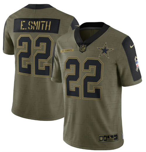 Men's Dallas Cowboys #22 Emmitt Smith 2021 Olive Salute To Service Limited Stitched Jersey