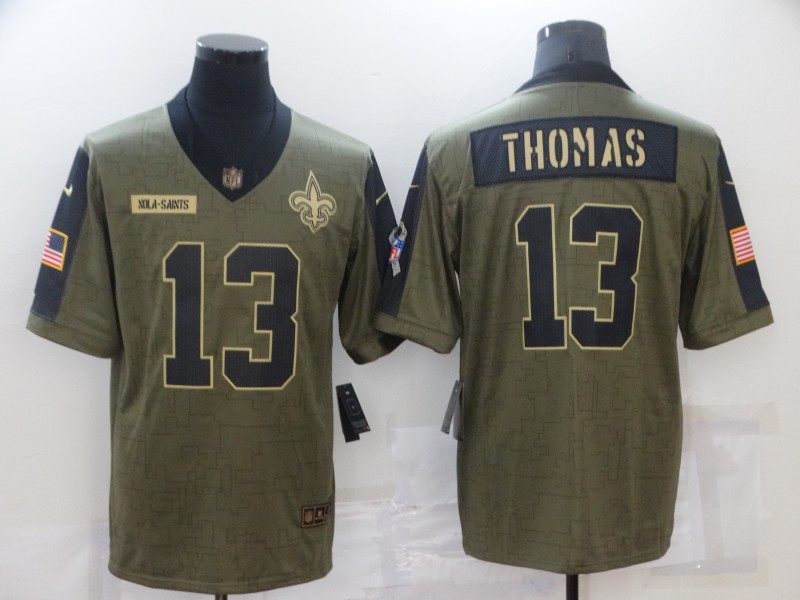 Men's New Orleans Saints #13 Michael Thomas Olive 2021 Salute To Service Limited Player Jersey