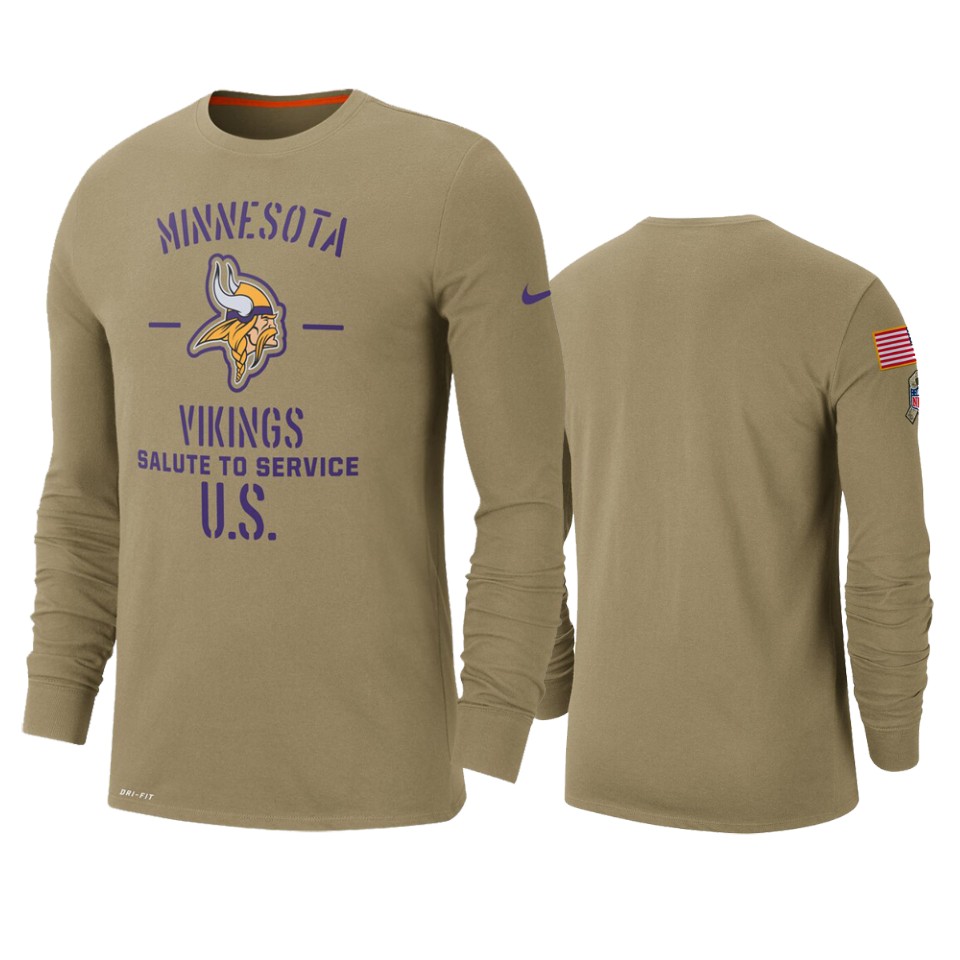 Men's Minnesota Vikings Tan 2019 Salute To Service Sideline Performance Long Sleeve Shirt