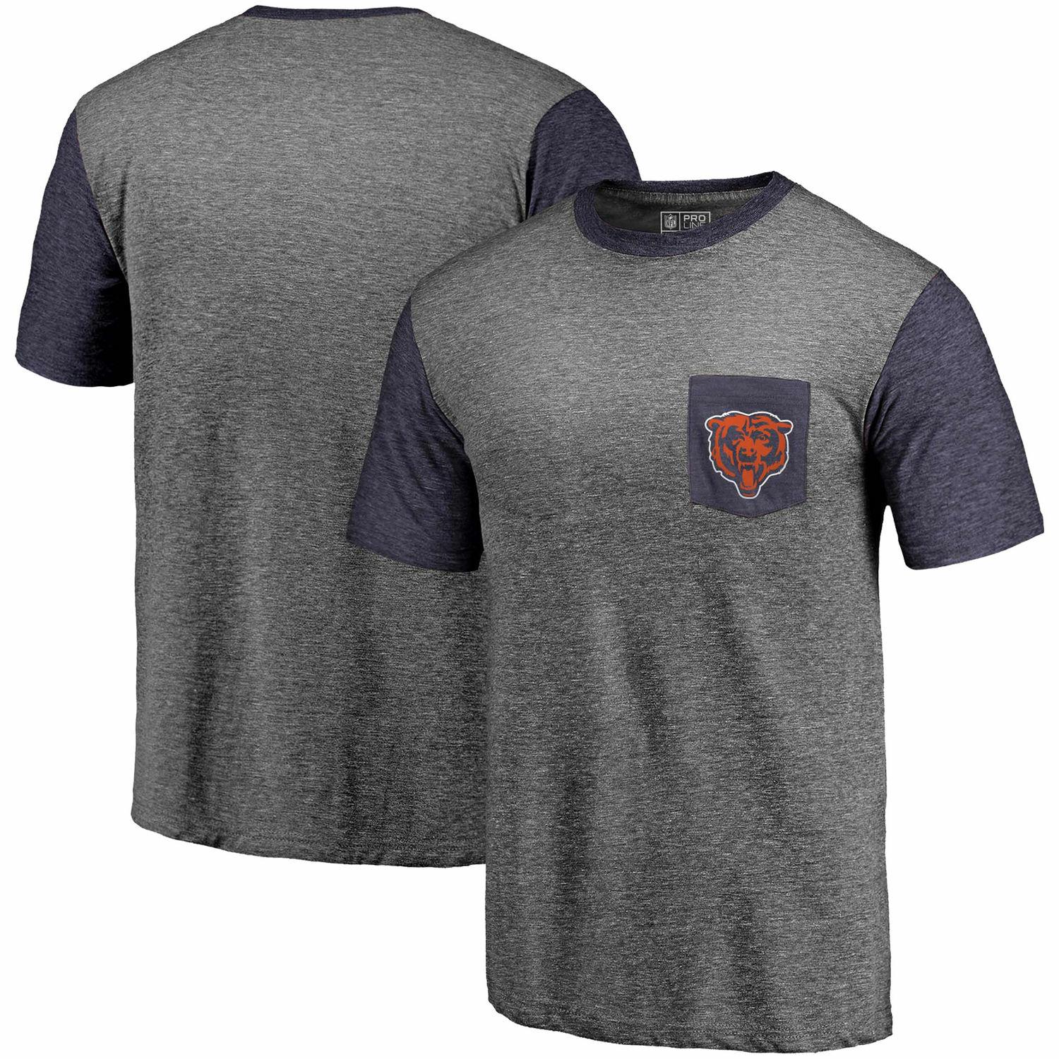 Men's Chicago Bears Pro Line by Fanatics Branded Heathered Gray-Navy Refresh Pocket T-Shirt