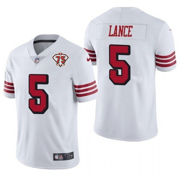Men's San Francisco 49ers #5 Trey Lance White 2021 75th Anniversary Color Rush Stitched NFL Jersey (Check description if you want Women or Youth size)