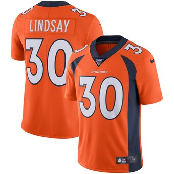 Men's Denver Broncos #30 Phillip Lindsay Orange 2019 100th Season Vapor Untouchable Limited Stitched NFL Jersey