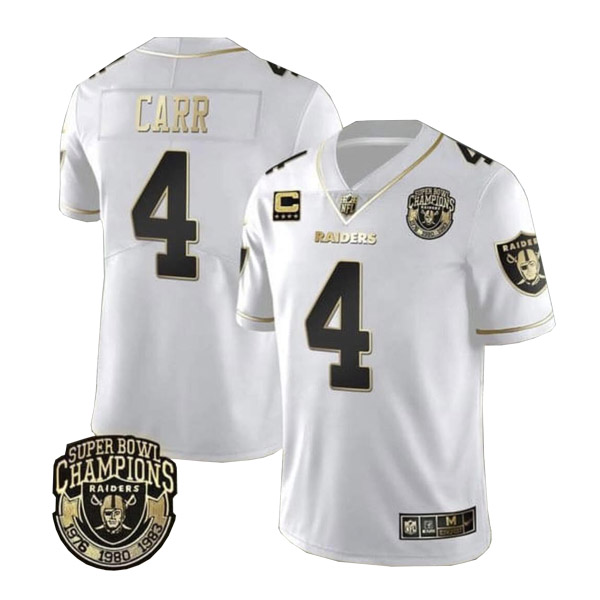 Men's Las Vegas Raiders #4 Derek Carr White With C Patch Vapor Limited Stitched Jersey