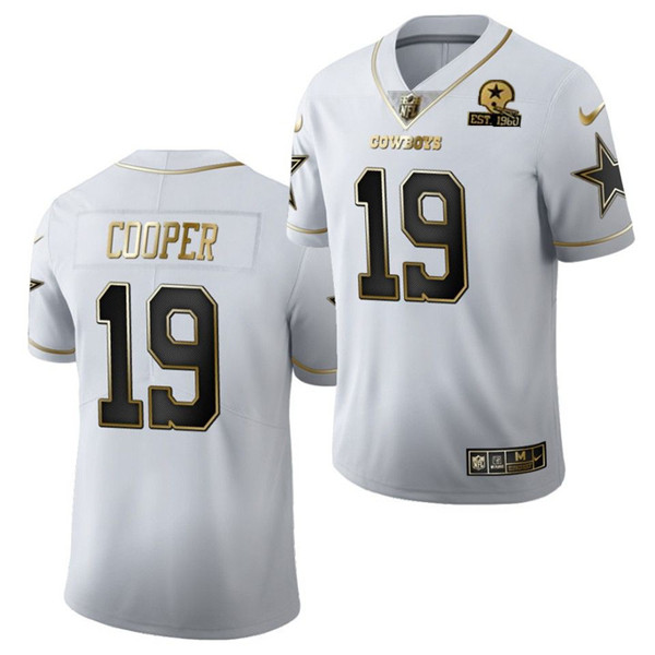 Men's Dallas Cowboys #19 Amari Cooper White Golden Edition With 1960 Patch Limited Stitched Jersey