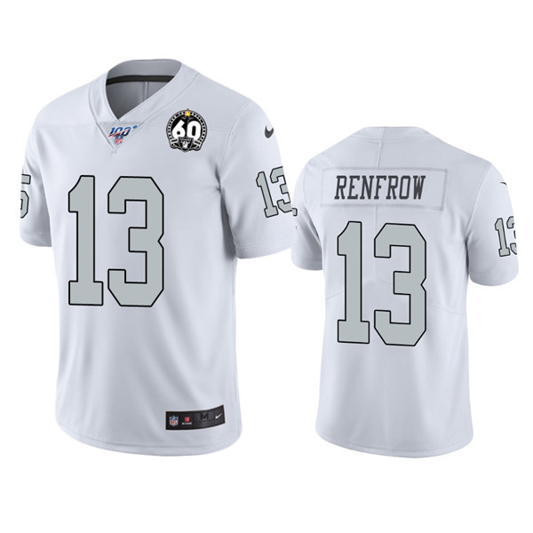Men's Oakland Raiders #13 Hunter Renfrow White 100th Season With 60 Patch Color Rush Limited Stitched NFL Jersey