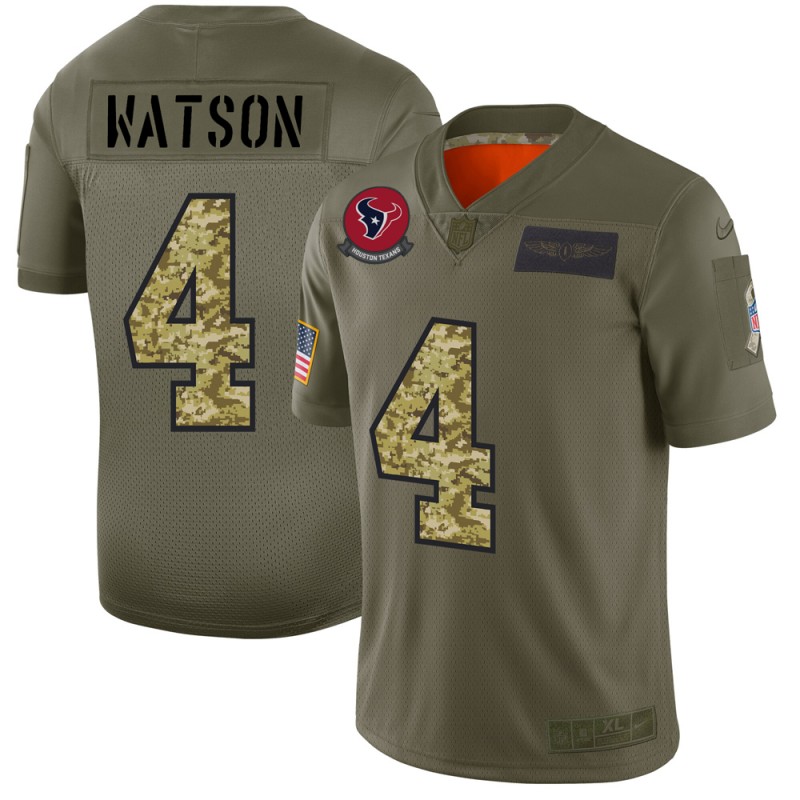 Men's Houston Texans #4 Deshaun Watson 2019 Olive/Camo Salute To Service Limited Stitched NFL Jersey