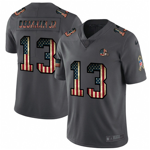 Men's Cleveland Browns #13 Odell Beckham Jr. Grey 2019 Salute To Service USA Flag Fashion Limited Stitched NFL Jersey