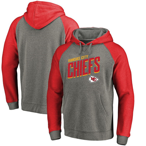 MenKansas City Chiefs NFL Heathered Gray Pro Line by Fanatics Branded Slant Strike Tri-Blend Raglan Pullover Hoodie