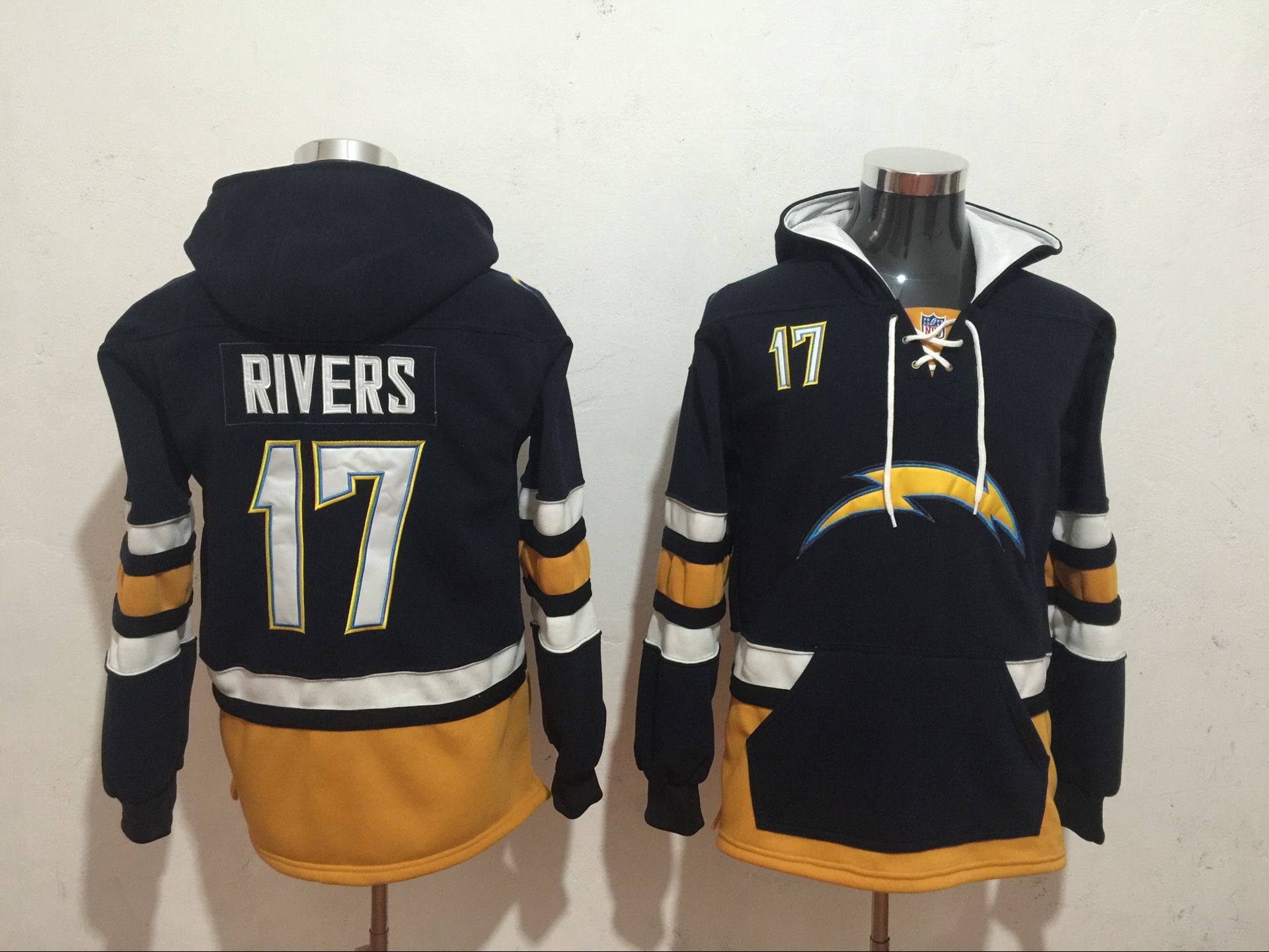 Men's Los Angeles Chargers #17 Philip Rivers Black All Stitched NFL Hooded Sweatshirt