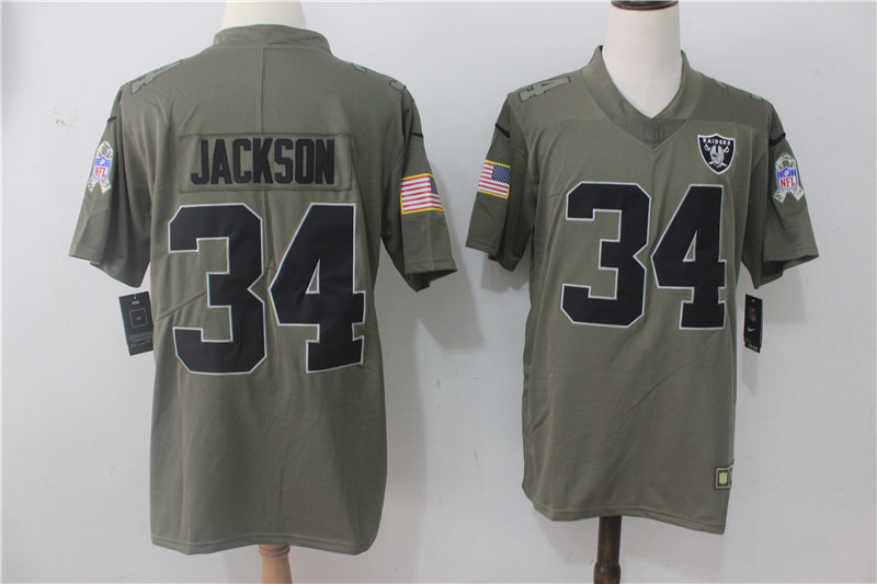 Men's Oakland Raiders #34 Bo Jackson Olive Salute To Service Limited Stitched NFL Jersey