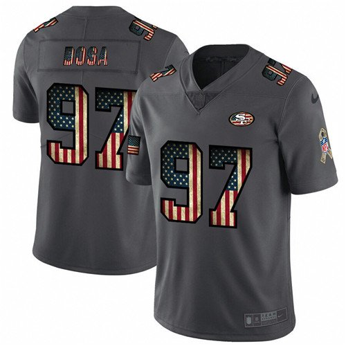 Men's San Francisco 49ers #97 Nick Bosa Grey 2019 Salute To Service USA Flag Fashion Limited Stitched NFL Jersey