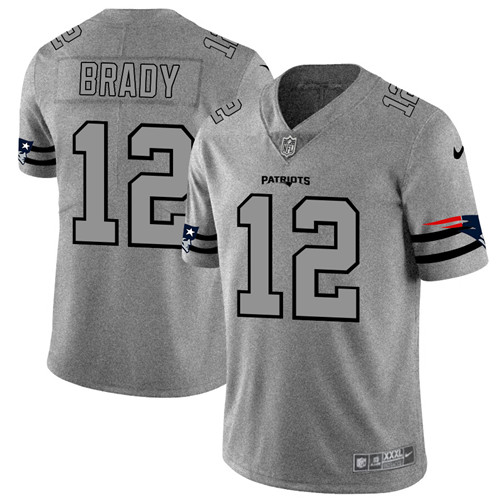 Men's New England Patriots #12 Tom Brady 2019 Gray Gridiron Team Logo Limited Stitched NFL Jersey