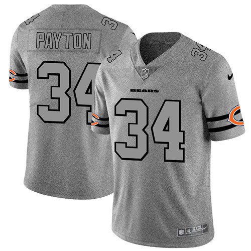 Men's Chicago Bears #34 Walter Payton 2019 Gray Gridiron Team Logo Limited Stitched NFL Jersey