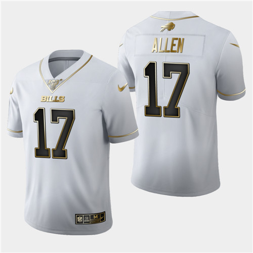 Men's Buffalo Bills #17 Josh Allen White 2019 100th Season Golden Edition Limited Stitched NFL Jersey
