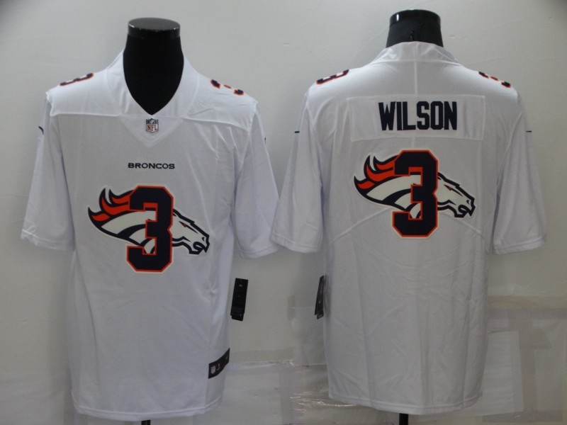 Men's Denver Broncos #3 Russell Wilson White Shadow Logo Limited Stitched Jersey